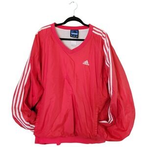 Vtg 90s Y2K Adidas Team V-Neck Pullover Lined Jacket Men's 2XL XXL Red 3 Striped